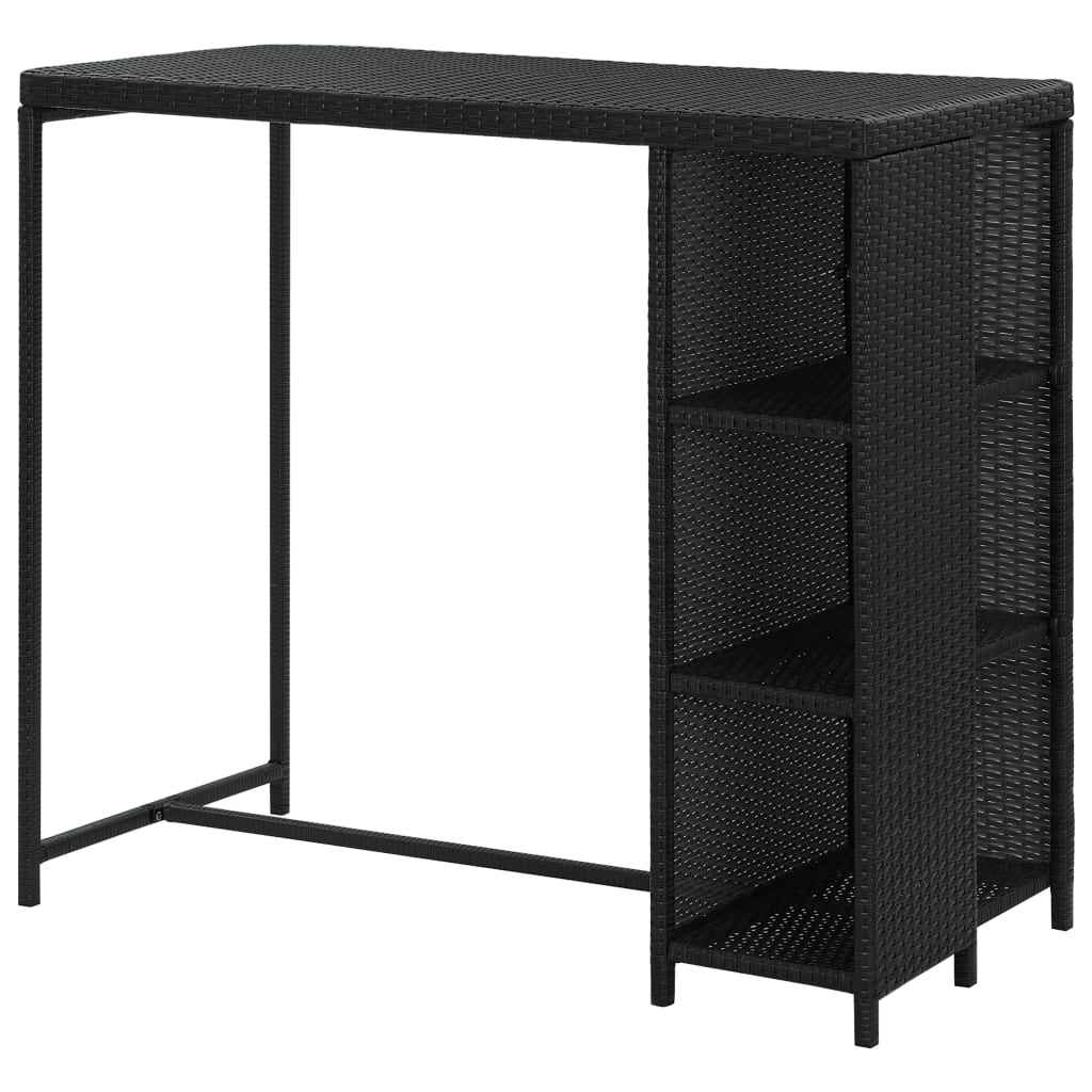 barbord med opbevaringsstativ 120x60x110 cm polyrattan sort