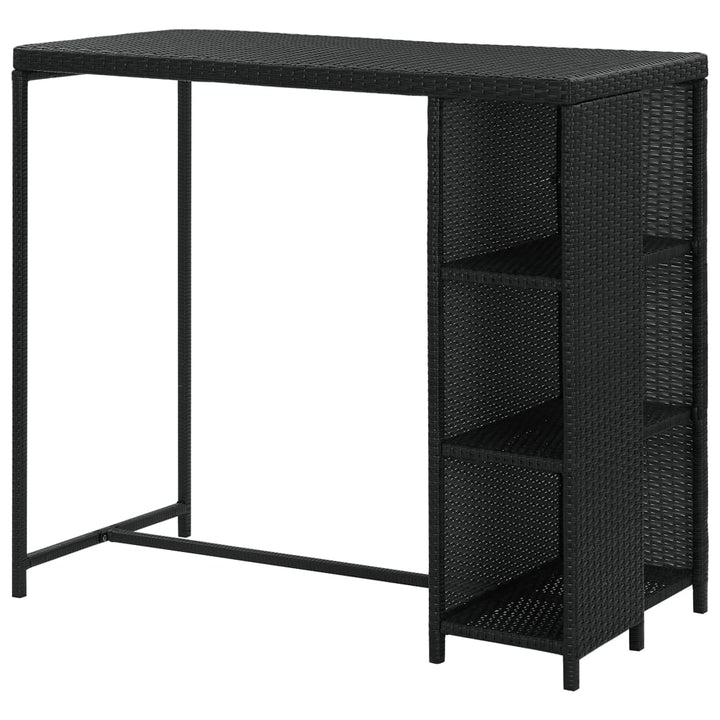 barbord med opbevaringsstativ 120x60x110 cm polyrattan sort