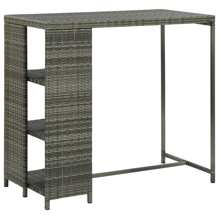 barbord med opbevaringsstativ 120x60x110 cm polyrattan grå