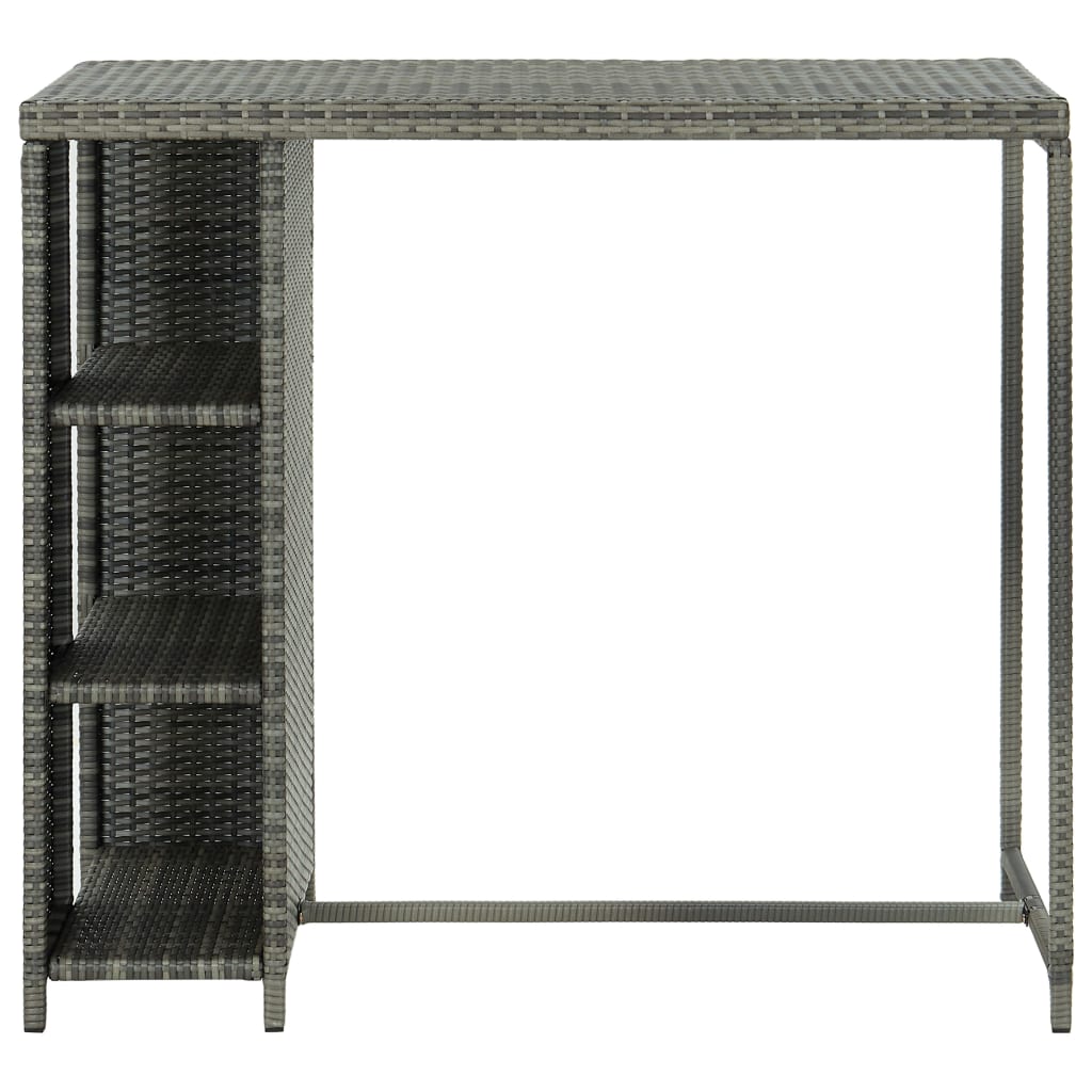 barbord med opbevaringsstativ 120x60x110 cm polyrattan grå