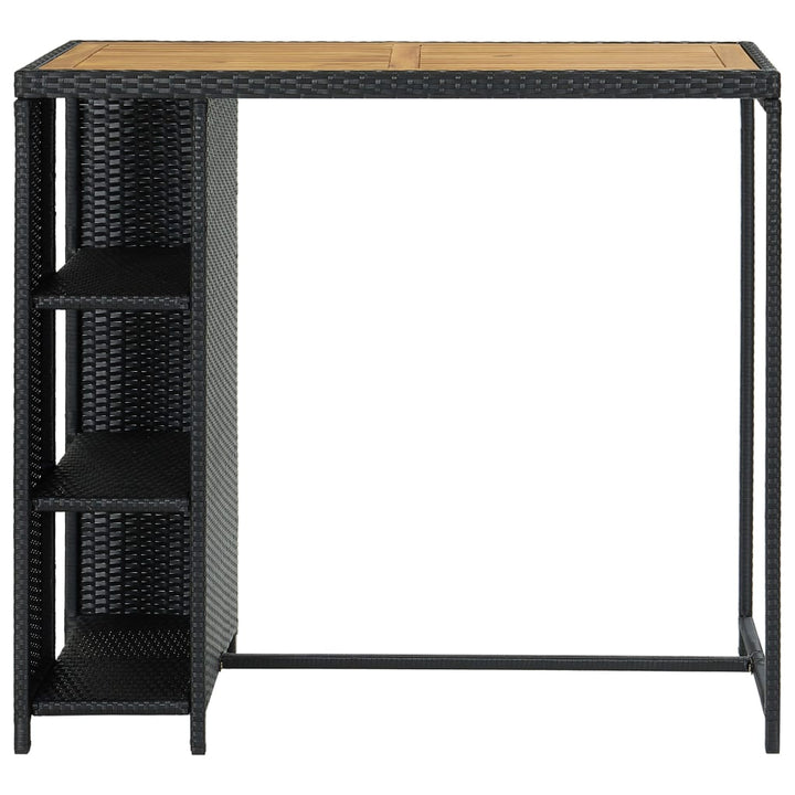 barbord med opbevaringsstativ 120x60x110 cm polyrattan sort