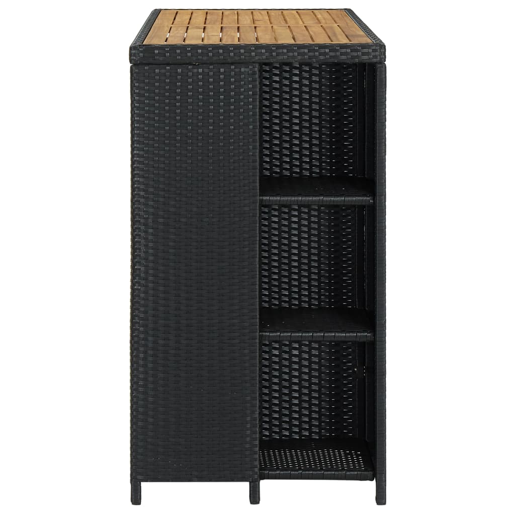 barbord med opbevaringsstativ 120x60x110 cm polyrattan sort