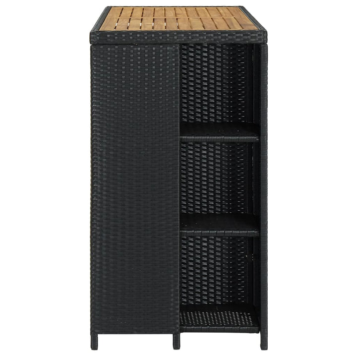 barbord med opbevaringsstativ 120x60x110 cm polyrattan sort