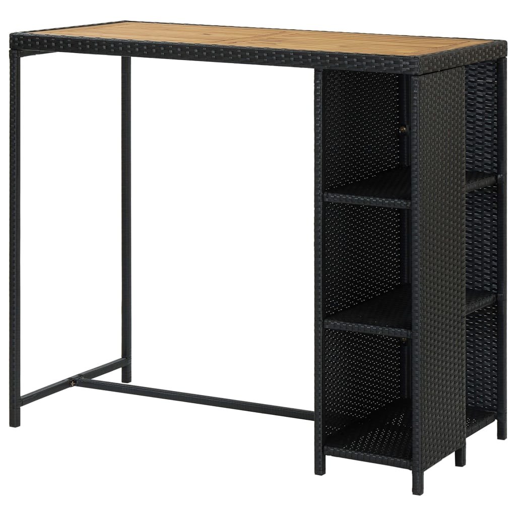 barbord med opbevaringsstativ 120x60x110 cm polyrattan sort
