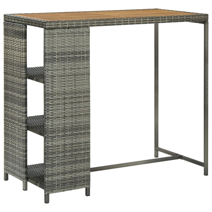 barbord med opbevaringsstativ 120x60x110 cm polyrattan grå