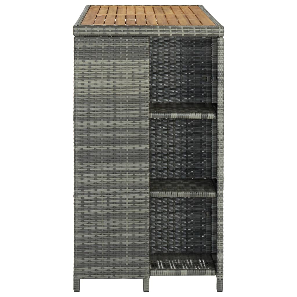barbord med opbevaringsstativ 120x60x110 cm polyrattan grå