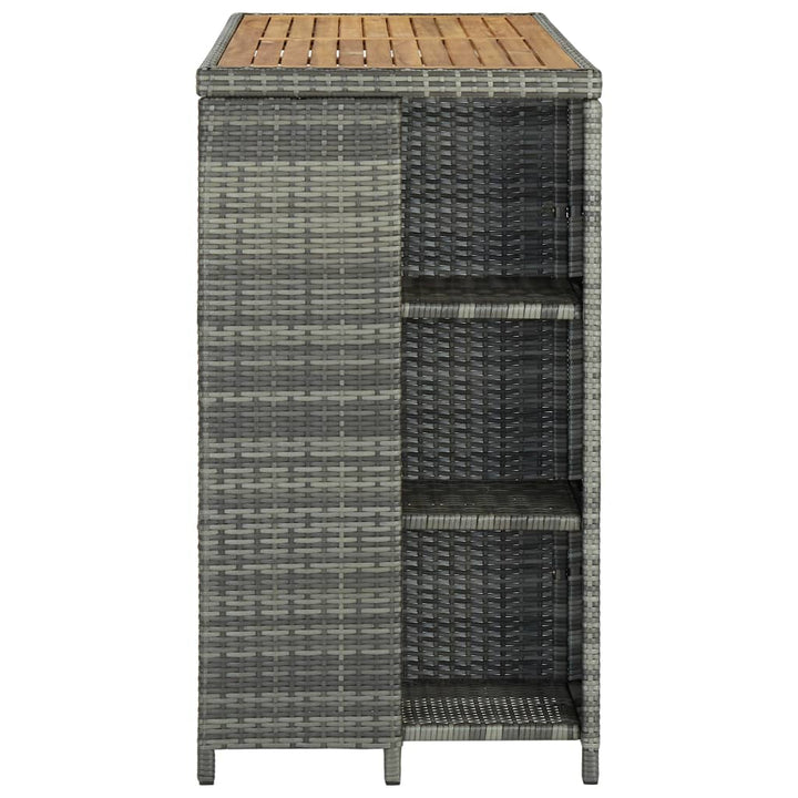 barbord med opbevaringsstativ 120x60x110 cm polyrattan grå