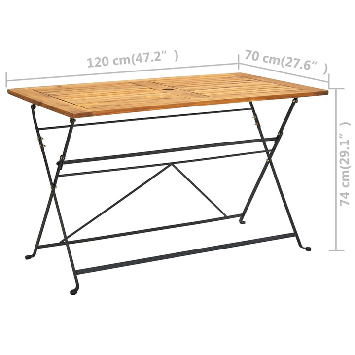 foldbart havebord 120x70x74 cm massivt akacietræ