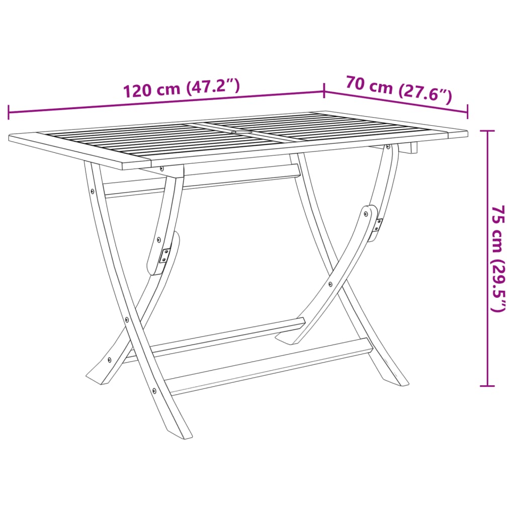 foldbart havebord 120x70x75 cm massivt akacietræ