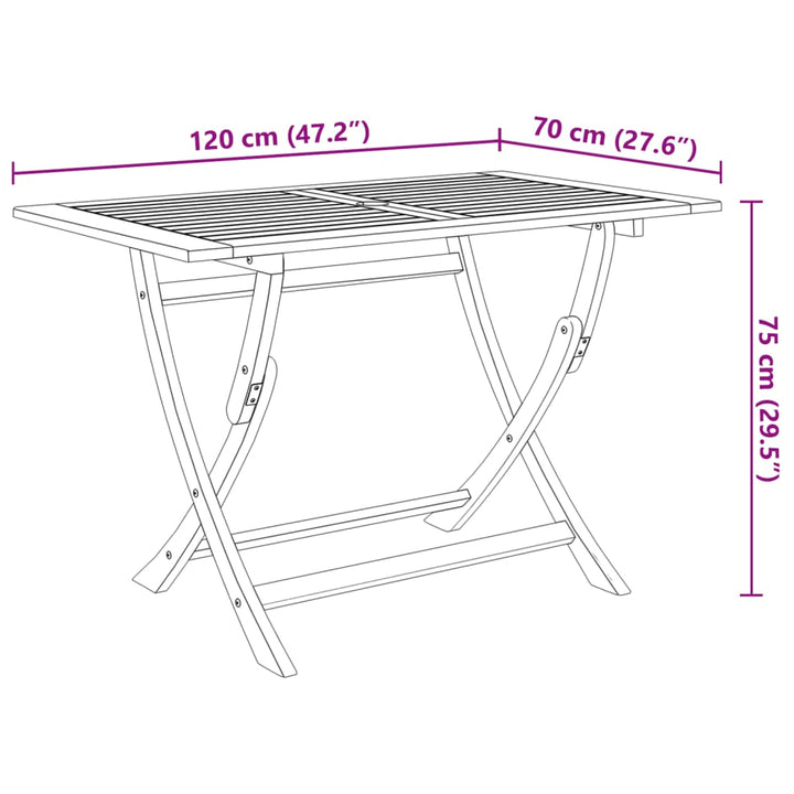 foldbart havebord 120x70x75 cm massivt akacietræ