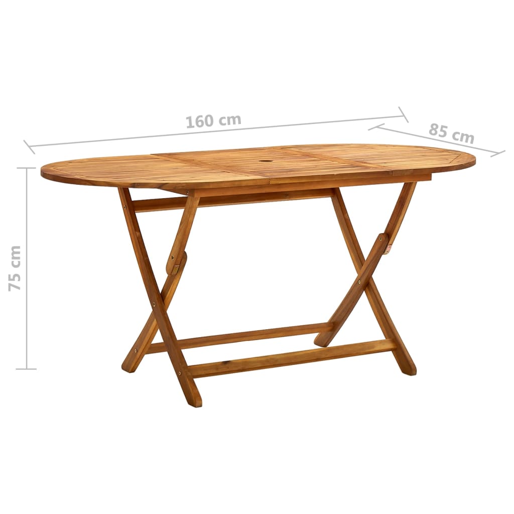 foldbart havebord 160x85x75 cm massivt akacietræ