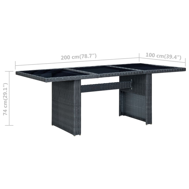 havebord polyrattan og hærdet glas mørkegrå