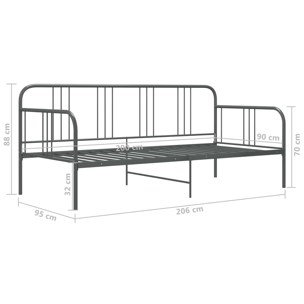sengestel til udtræksseng 90x200 cm metal grå
