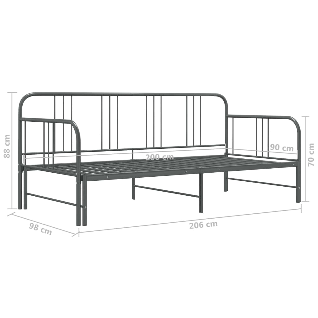 sengestel til udtræksseng 90x200 cm metal grå