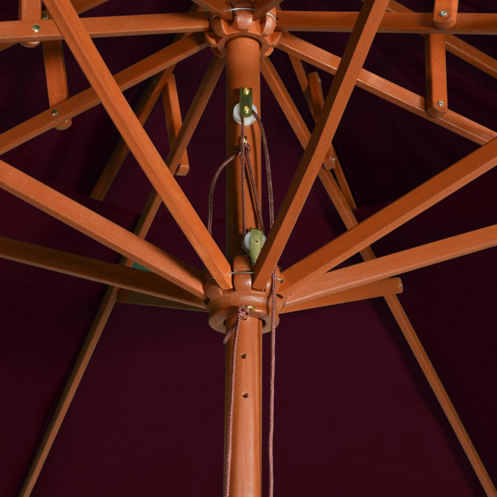 dobbelt parasol 270 cm træstang bordeauxfarvet