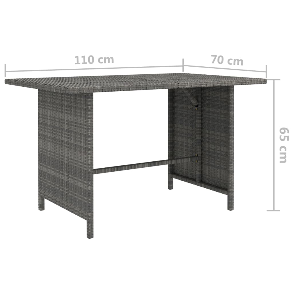 havebord 110x70x65 cm polyrattan grå
