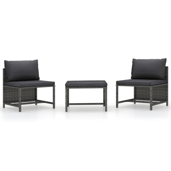 havesofasæt 3 dele med hynder polyrattan grå