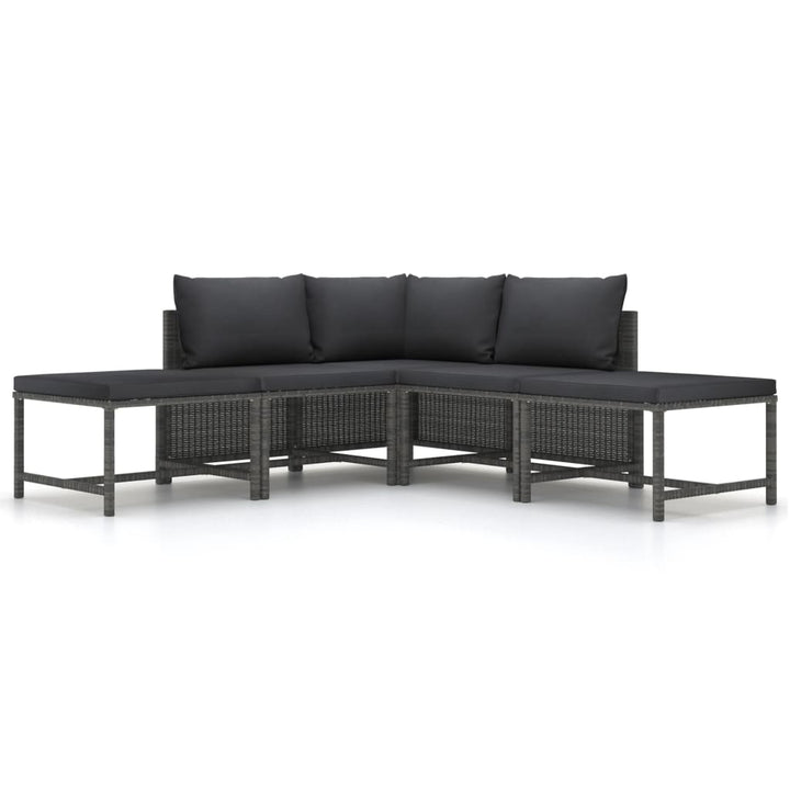 sofasæt 5 dele med hynder polyrattan grå