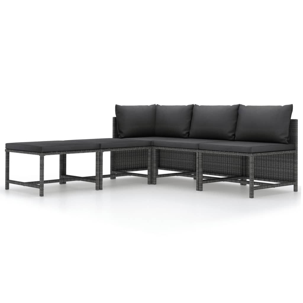 sofasæt 5 dele med hynder polyrattan grå