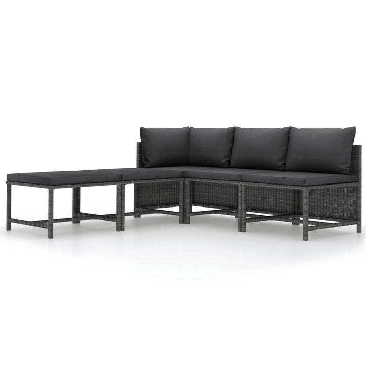 sofasæt 5 dele med hynder polyrattan grå