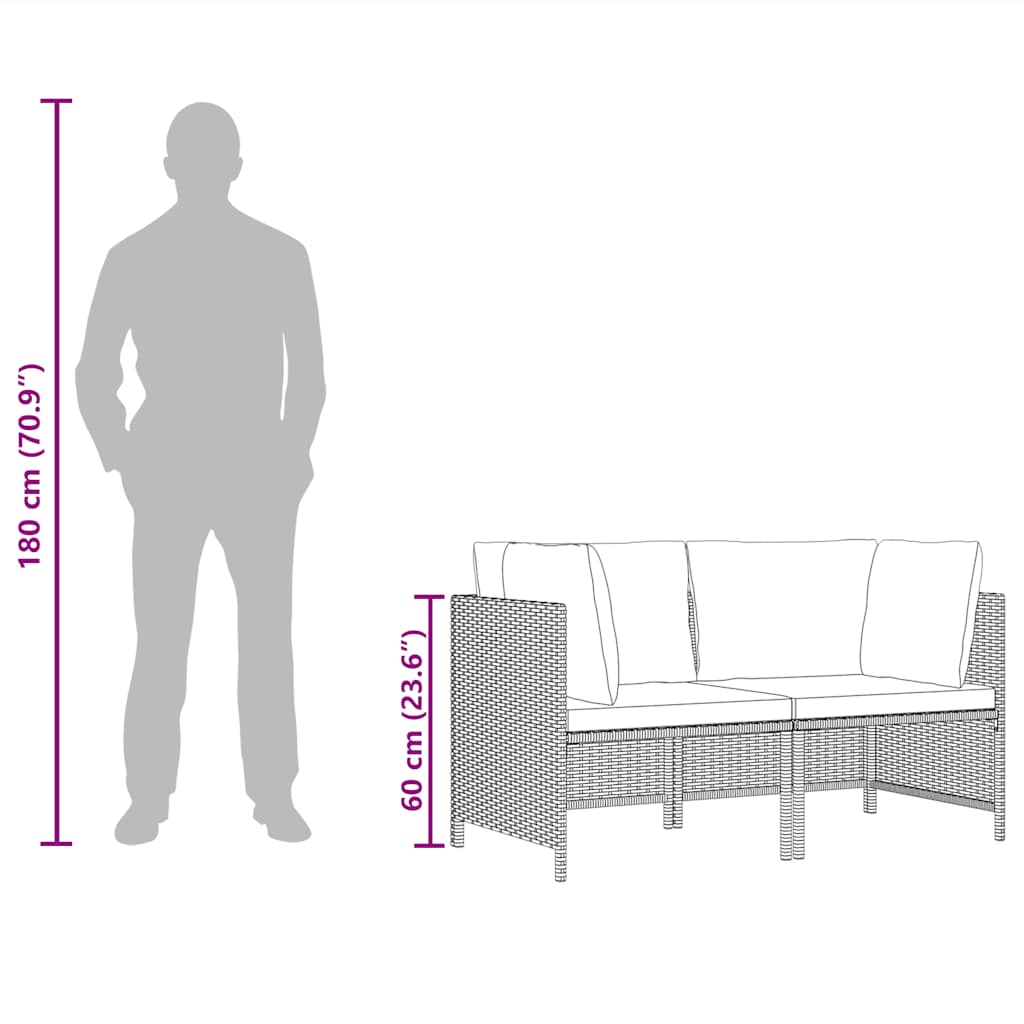 sofasæt 2 dele med hynder polyrattan grå