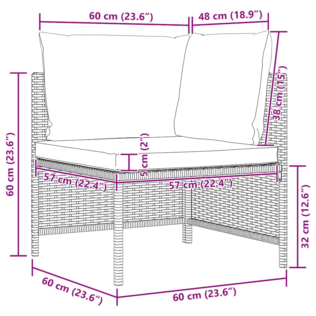 sofasæt 2 dele med hynder polyrattan grå