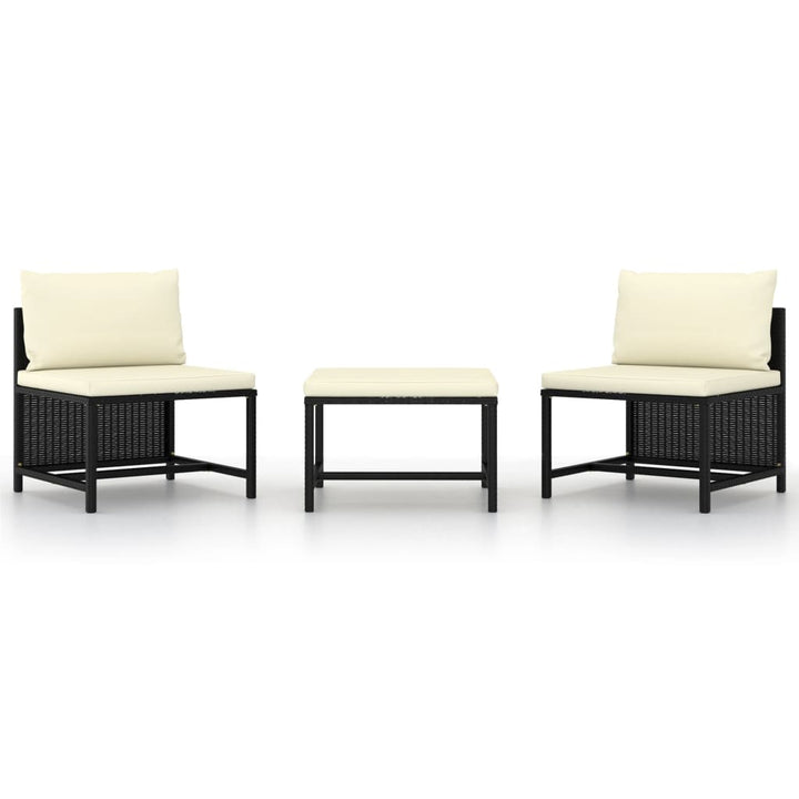 sofasæt til haven 3 dele med hynder polyrattan sort