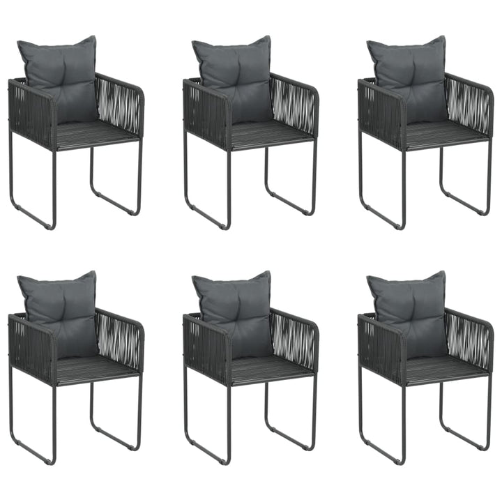 havestole 6 stk. med puder polyrattan sort