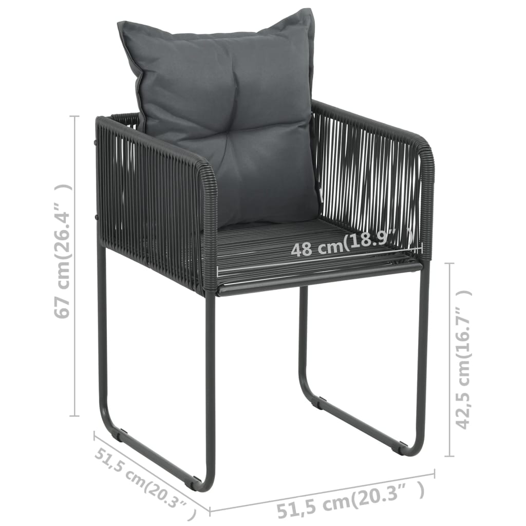 havestole 6 stk. med puder polyrattan sort