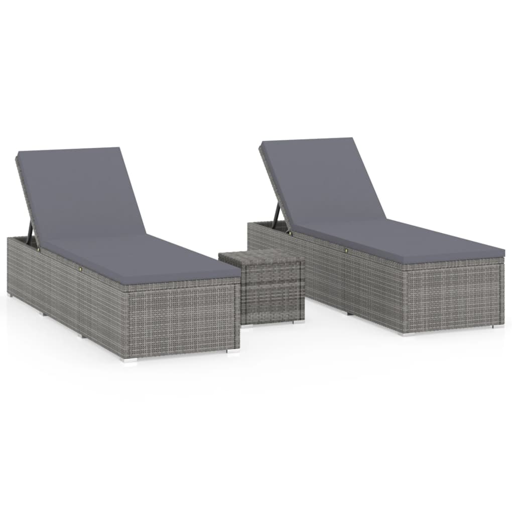 loungestole med tebord 3 dele polyrattan grå