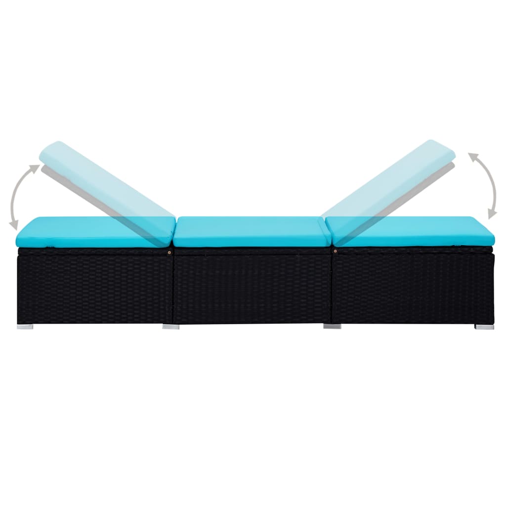 liggestole med tebord 3 dele polyrattan sort