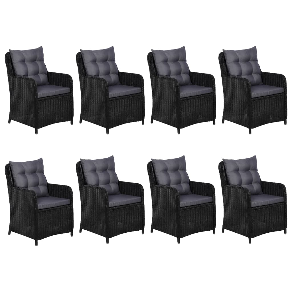 udendørs spisebordssæt 9 dele polyrattan sort