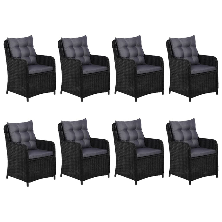 udendørs spisebordssæt 9 dele polyrattan sort