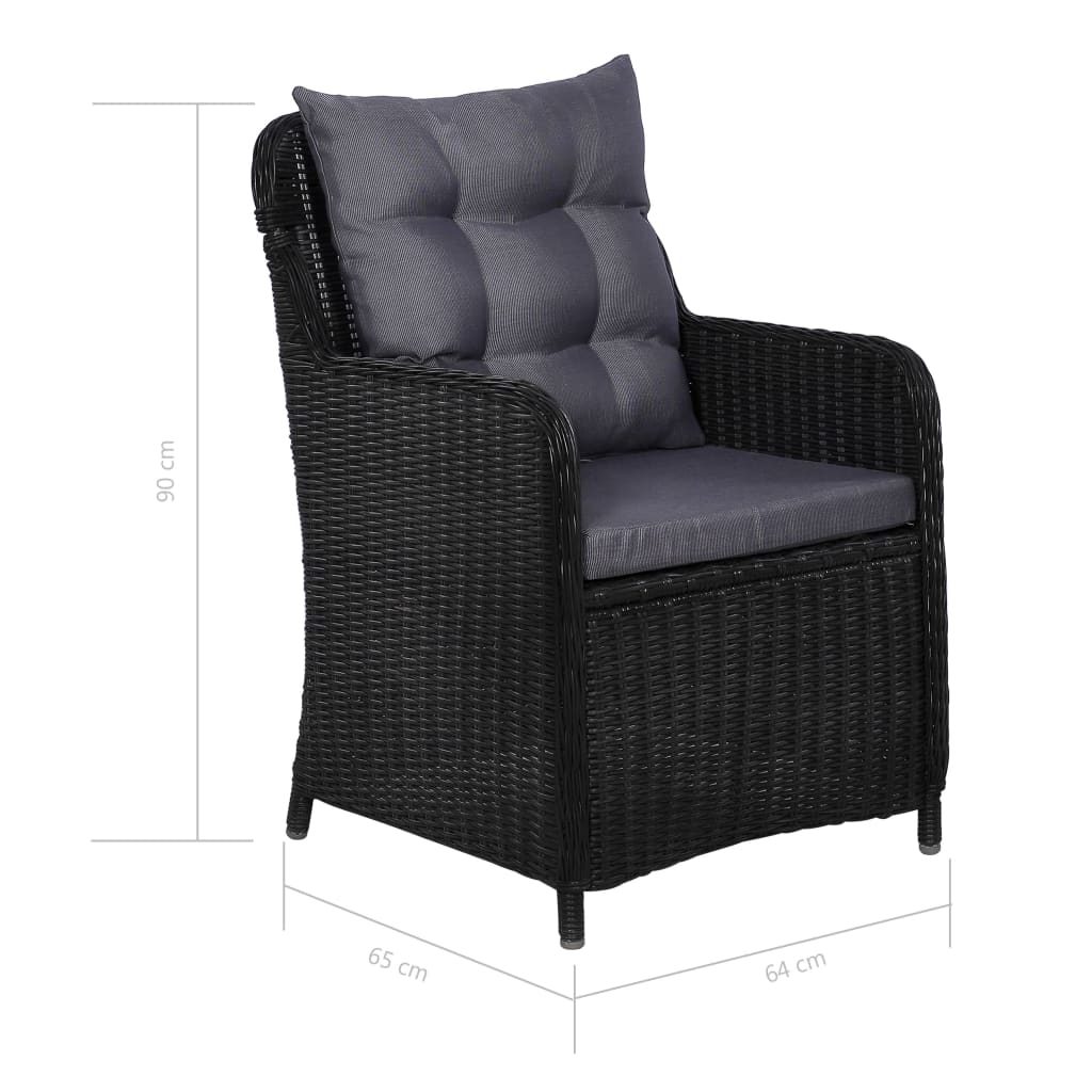 udendørs spisebordssæt 9 dele polyrattan sort