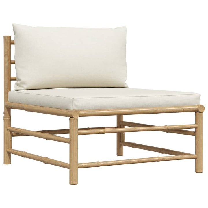 havesofa midterdel med cremefarvede hynder bambus