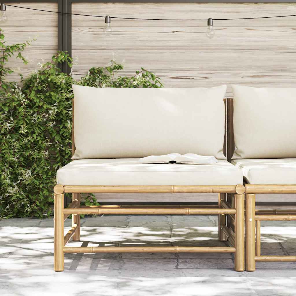 havesofa midterdel med cremefarvede hynder bambus