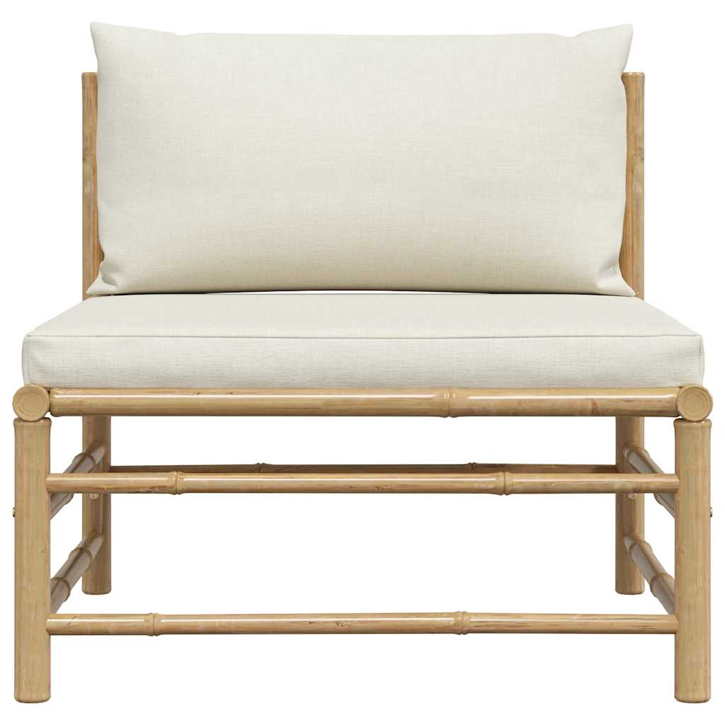 havesofa midterdel med cremefarvede hynder bambus