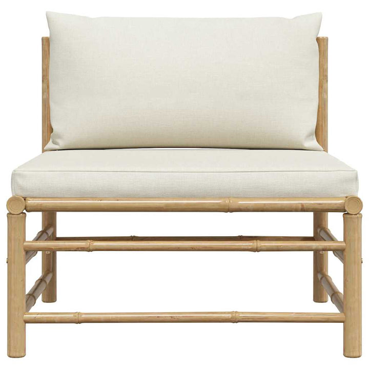 havesofa midterdel med cremefarvede hynder bambus