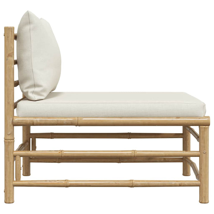havesofa midterdel med cremefarvede hynder bambus