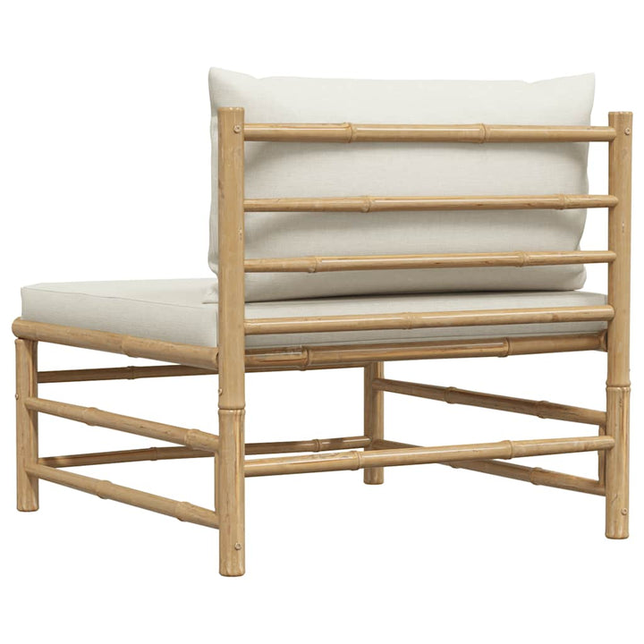 havesofa midterdel med cremefarvede hynder bambus