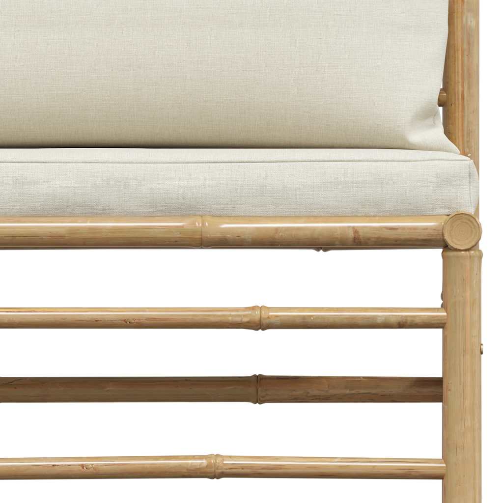 havesofa midterdel med cremefarvede hynder bambus