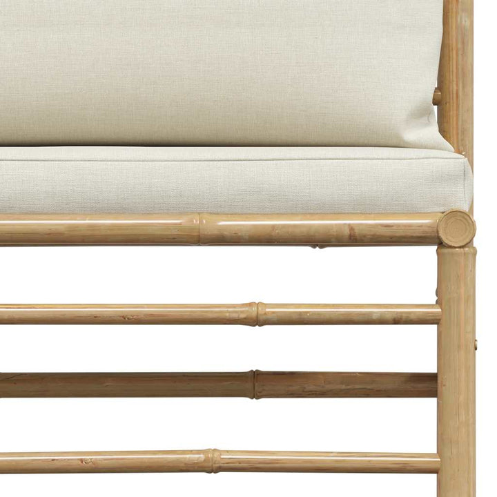 havesofa midterdel med cremefarvede hynder bambus