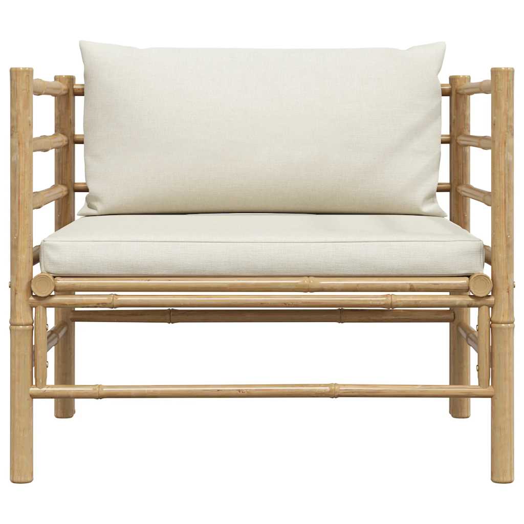 havesofa med cremehvide hynder bambus