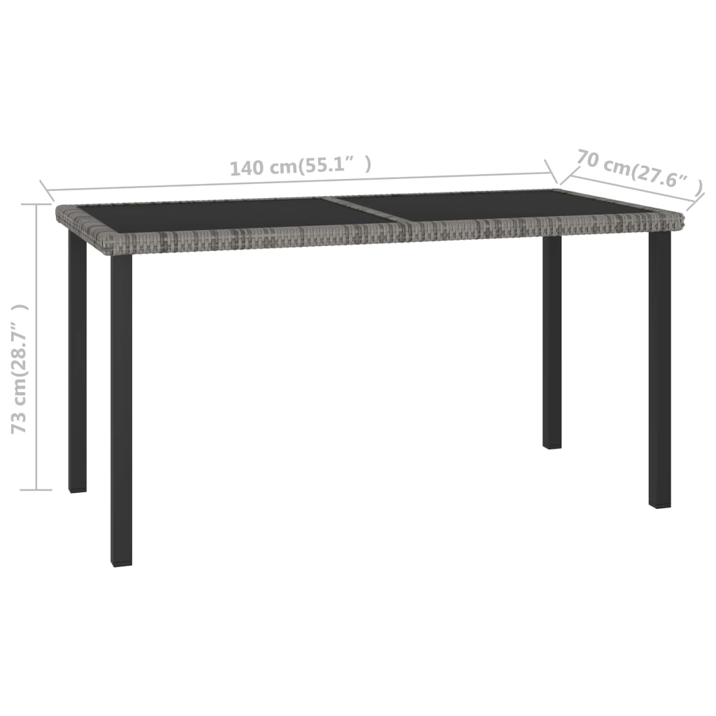 havebord 140x70x73 cm polyrattan grå