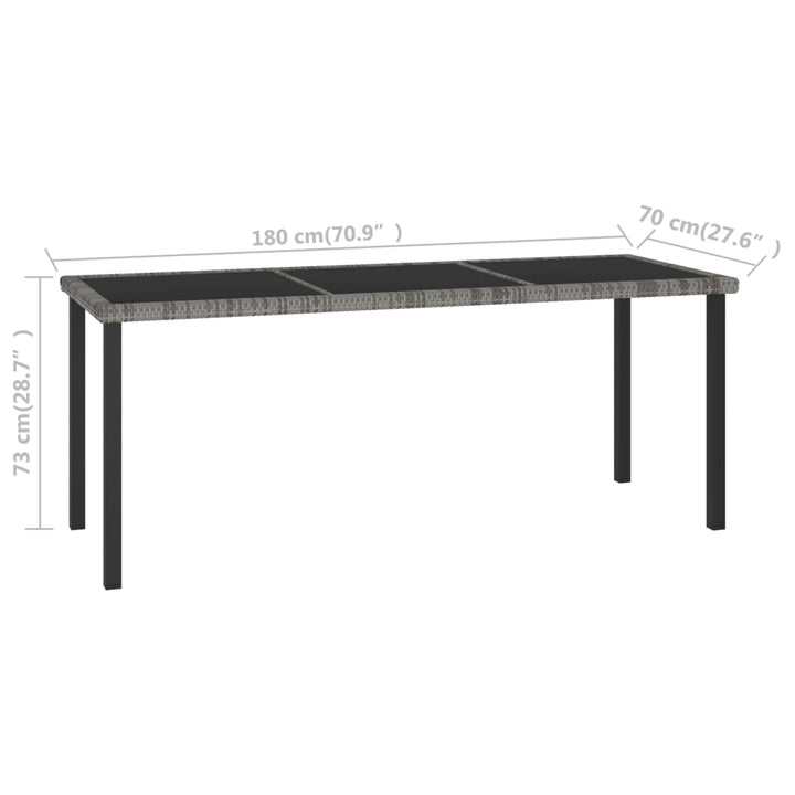 havebord 180x70x73 cm polyrattan grå