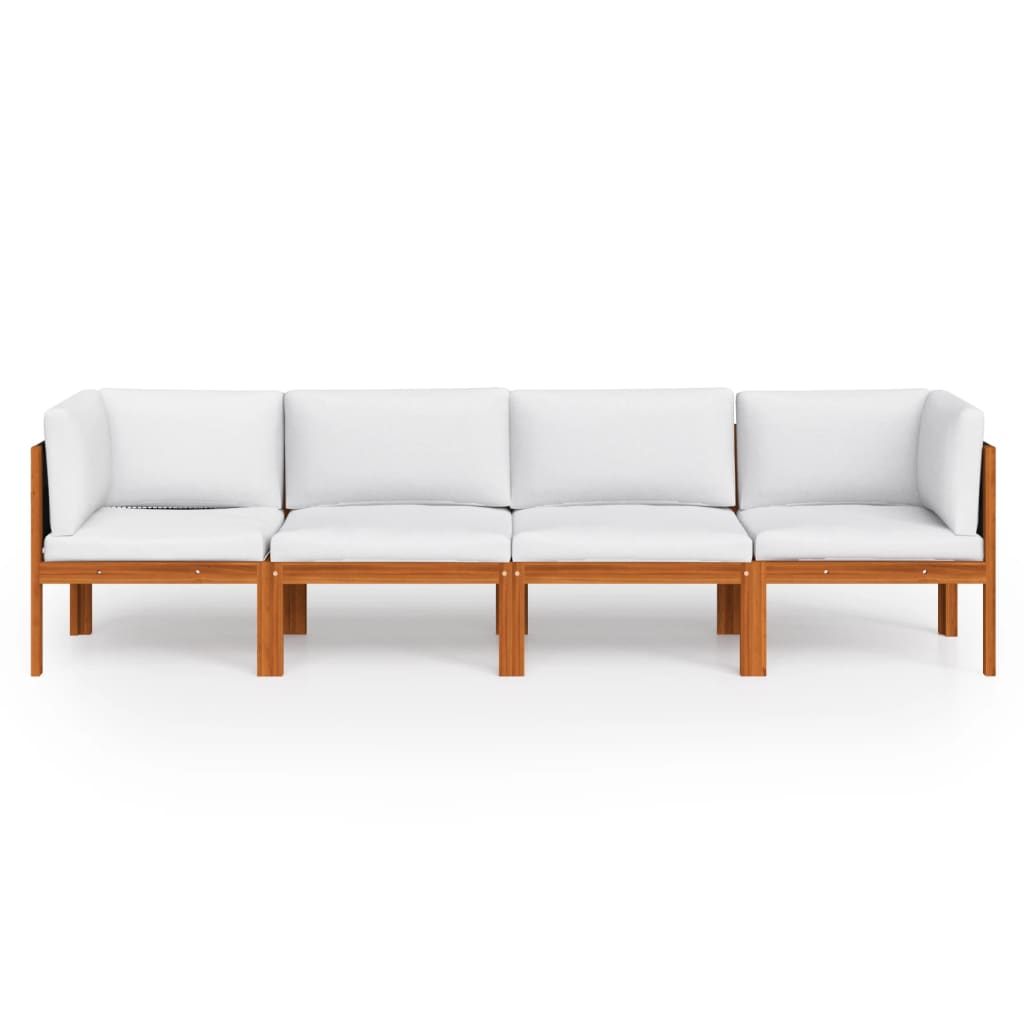 4-personers havesofa med hynde massivt akacietræ