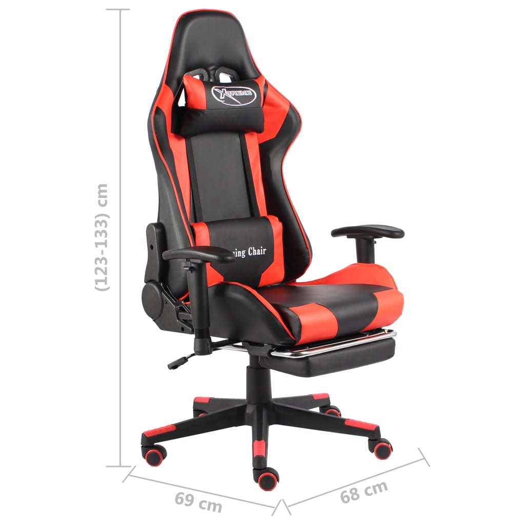 drejelig gamingstol med fodstøtte PVC rød