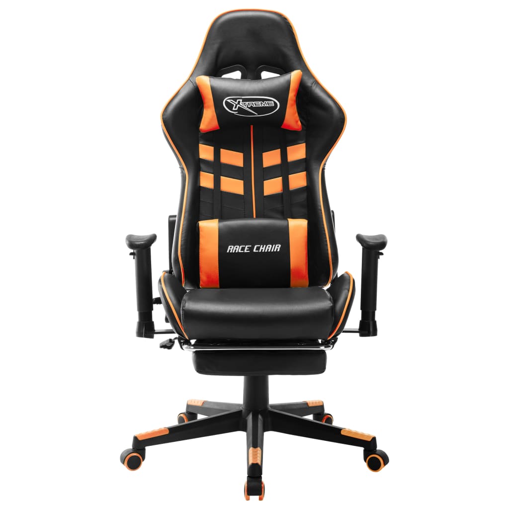 gamingstol med fodstøtte kunstlæder sort og orange