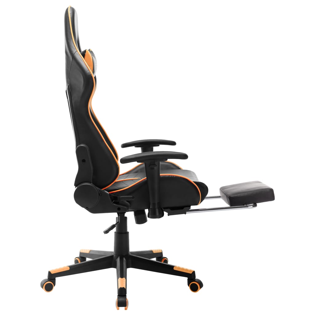 gamingstol med fodstøtte kunstlæder sort og orange