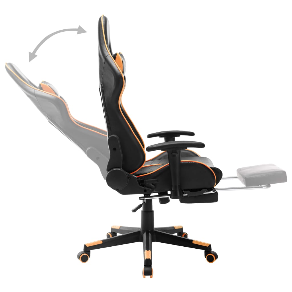 gamingstol med fodstøtte kunstlæder sort og orange